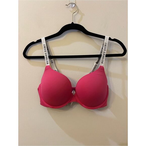 Victoria's Secret Other - Victoria's Secret Pink Logo Strap T-Shirt Push-Up Bra Women’s Size 36C